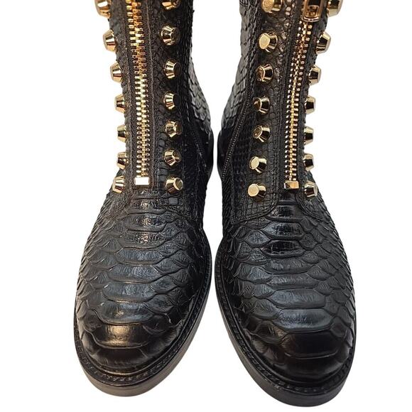 Jeffrey Campbell TONETTE Black Snake Embellished Block Chunky Heel Combat Boots - Picture 3 of 9